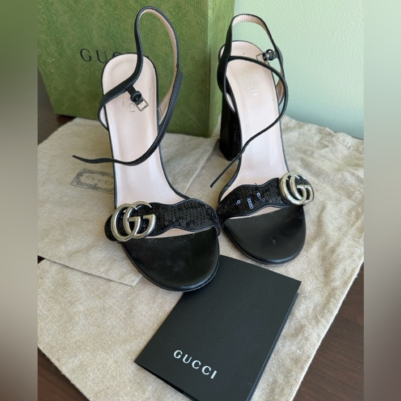Gucci Black sandal- size 37(1/2) Sequin Marmont High Heeled
Look brand new - Picture 12 of 17
